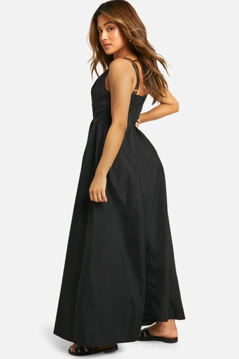 Smock Dresses*boohoo Petite Double Strap Maxi Dress black