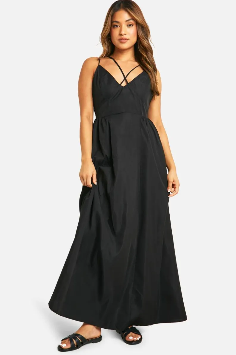 Smock Dresses*boohoo Petite Double Strap Maxi Dress black