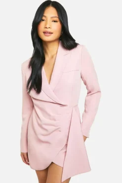 Blazer Dresses|Wrap Dresses*boohoo Petite Drape Detail Wrap Blazer Dress blush