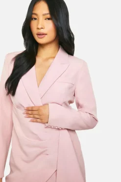 Blazer Dresses|Wrap Dresses*boohoo Petite Drape Detail Wrap Blazer Dress blush