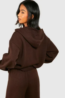 Jumpers|Up To 80% Off Winter Warmers*boohoo Petite Dsgn Embossed Knitted Hoodie chocolate