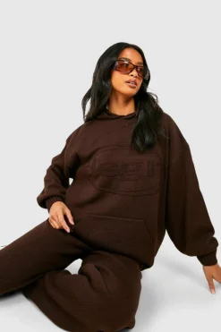 Jumpers|Up To 80% Off Winter Warmers*boohoo Petite Dsgn Embossed Knitted Hoodie chocolate