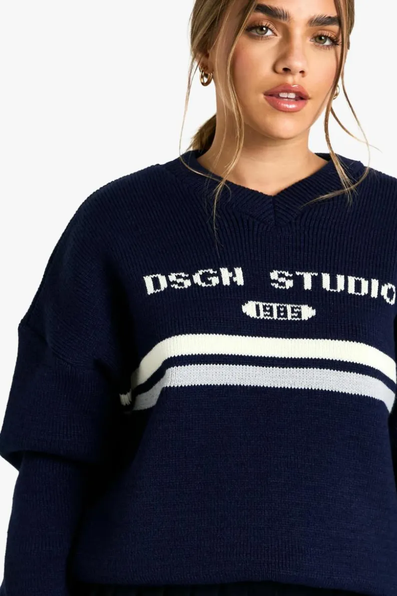Jumpers|Dsgn Studio*boohoo Petite DSGN Studio V Neck Knitted Jumper navy