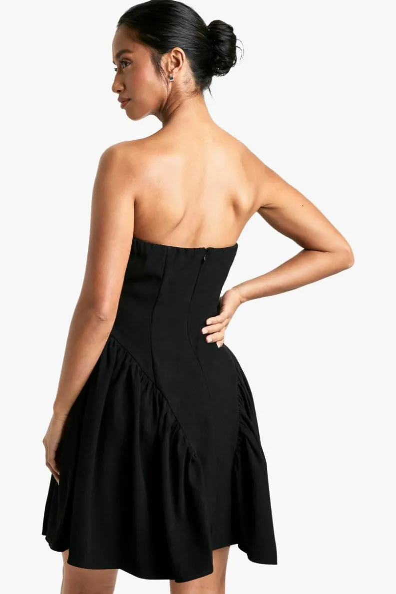 Skater Dresses*boohoo Petite Embellished Woven Skater Bandeau Dress black