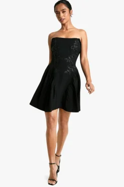 Skater Dresses*boohoo Petite Embellished Woven Skater Bandeau Dress black