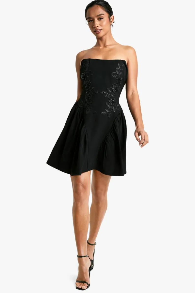 Skater Dresses*boohoo Petite Embellished Woven Skater Bandeau Dress black