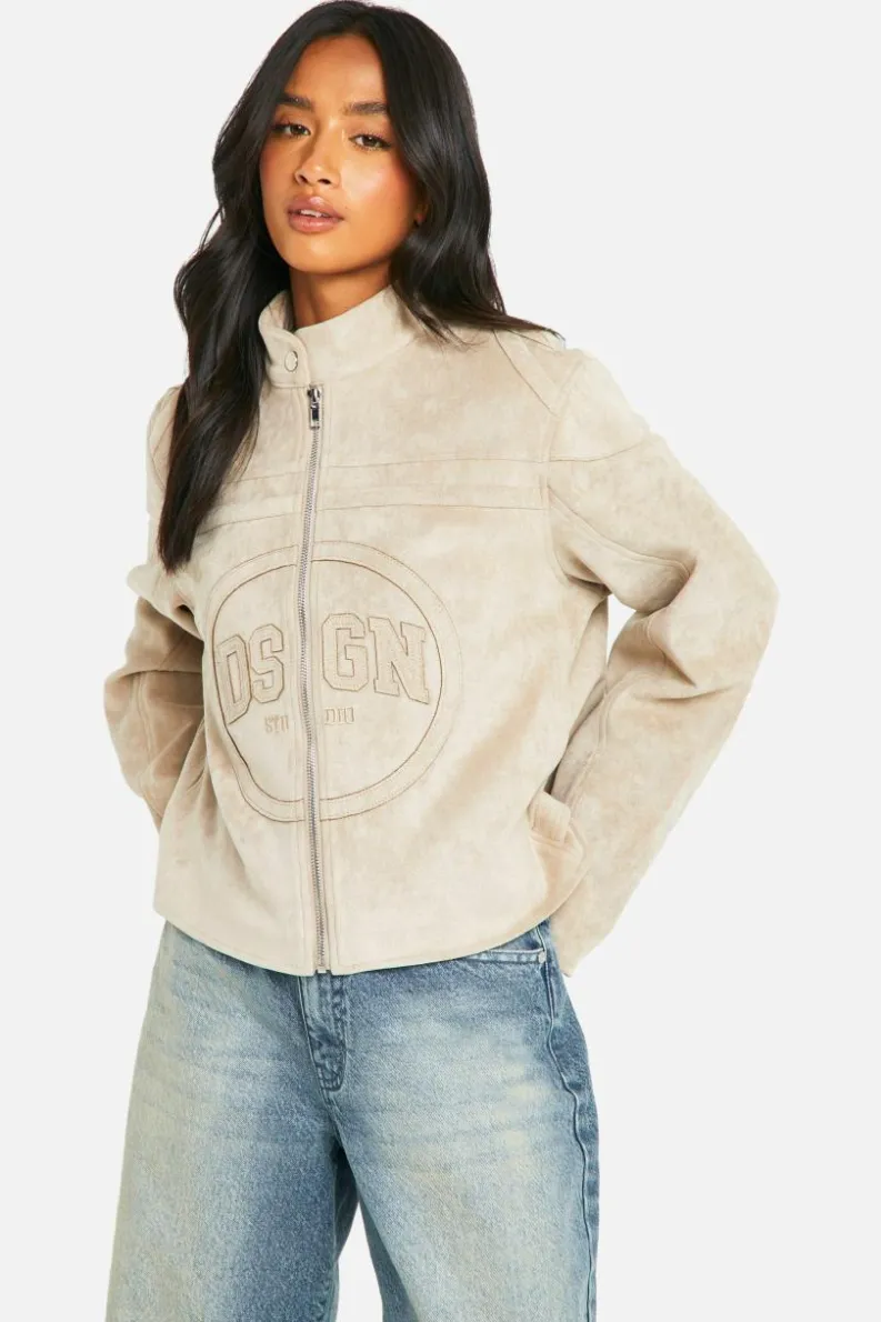 Up To 80% Off Winter Warmers|Coats & Jackets*boohoo Petite Embossed Faux Suede Moto Jacket stone