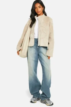 Up To 80% Off Winter Warmers|Coats & Jackets*boohoo Petite Embossed Faux Suede Moto Jacket stone