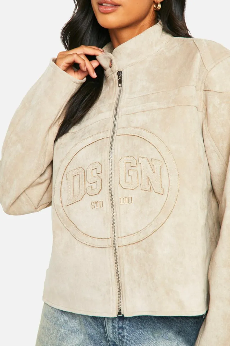 Up To 80% Off Winter Warmers|Coats & Jackets*boohoo Petite Embossed Faux Suede Moto Jacket stone
