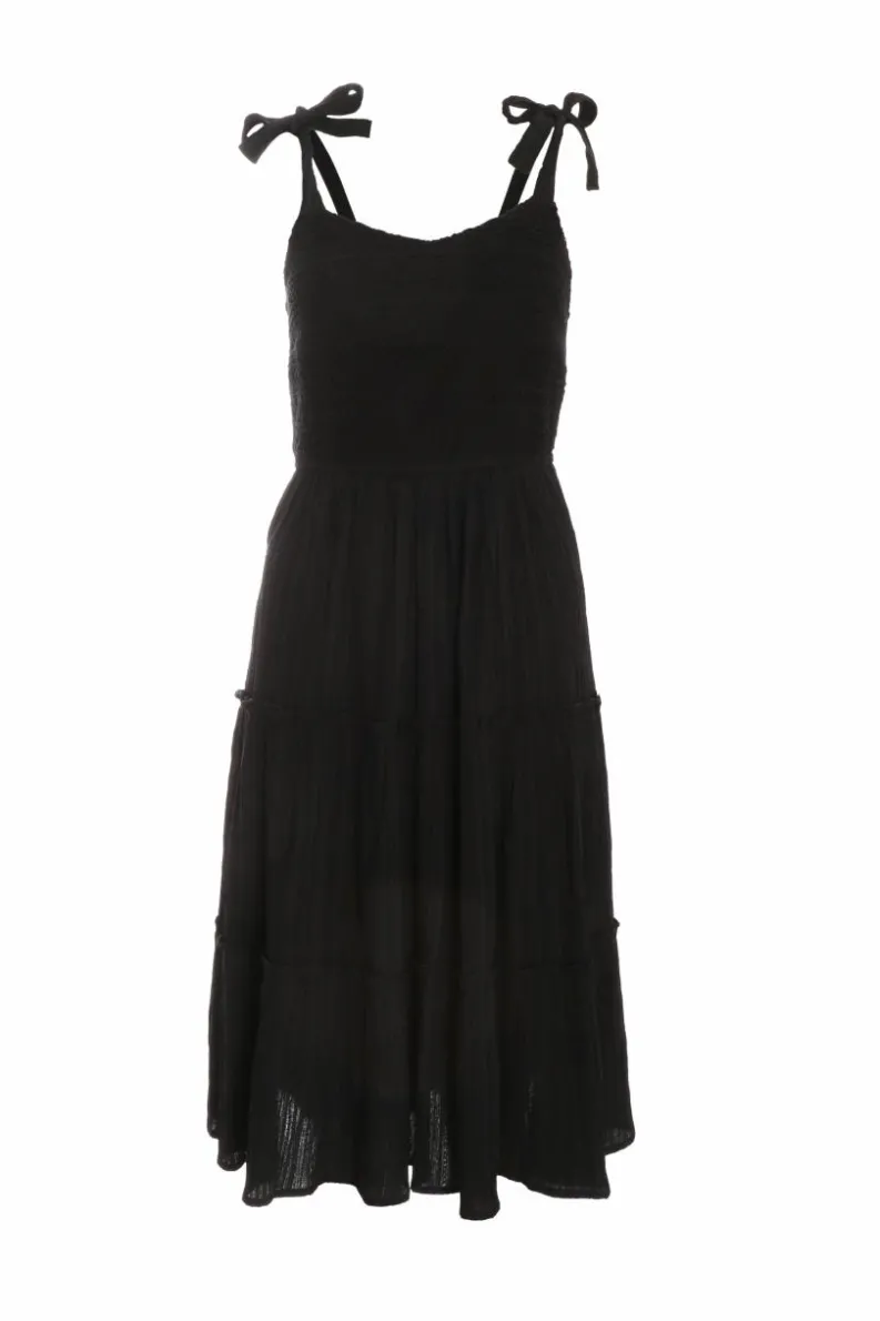 Midi Dresses*Quiz Petite Embroidered Strappy Tiered Midi Dress Black