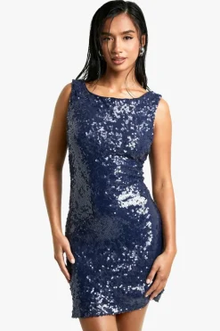 Bodycon Dresses*boohoo Petite Extreme Cowl Back Sequin Mini Dress navy