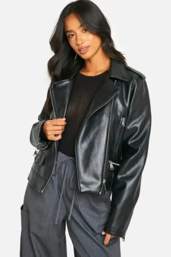 Up To 80% Off Winter Warmers|Biker Jackets*boohoo Petite Faux Leather Biker Jacket black