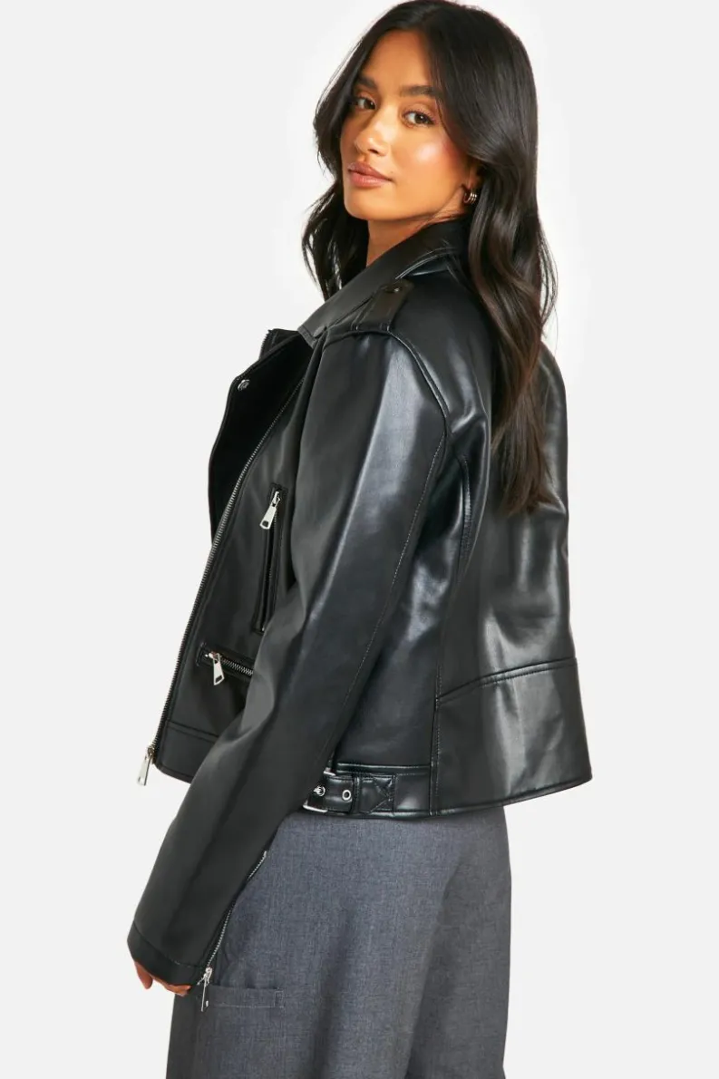 Up To 80% Off Winter Warmers|Biker Jackets*boohoo Petite Faux Leather Biker Jacket black
