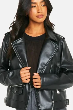Up To 80% Off Winter Warmers|Biker Jackets*boohoo Petite Faux Leather Biker Jacket black