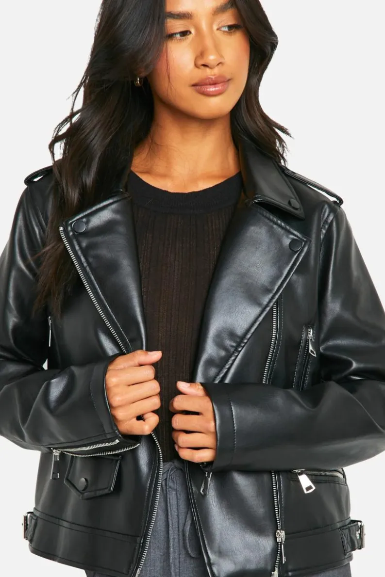 Up To 80% Off Winter Warmers|Biker Jackets*boohoo Petite Faux Leather Biker Jacket black