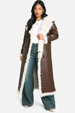 Up To 80% Off Winter Warmers|Coats & Jackets*boohoo Petite Faux Leather Longline Coat brown