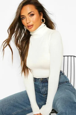 Jumpers|Knitwear*boohoo Petite Fine Knit Roll Neck Jumper cream
