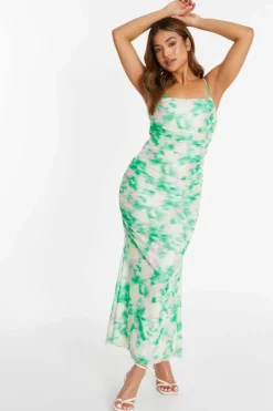 Midi Dresses*Quiz Petite Floral Abstract Mesh Midi Dress Green