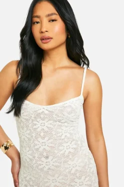 Jumper Dresses|Jumper Dresses*boohoo Petite Floral Knit Strappy Maxi Dress ecru