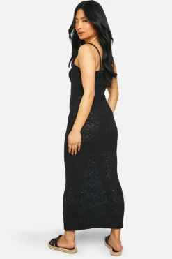 Jumper Dresses|Jumper Dresses*boohoo Petite Floral Knit Strappy Maxi Dress black