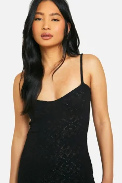 Jumper Dresses|Jumper Dresses*boohoo Petite Floral Knit Strappy Maxi Dress black