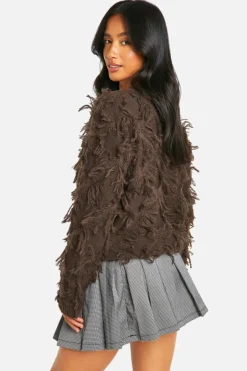 Jumpers|Jumpers & Cardigans*boohoo Petite Fringe Detail Crop Knitted Jumper chocolate