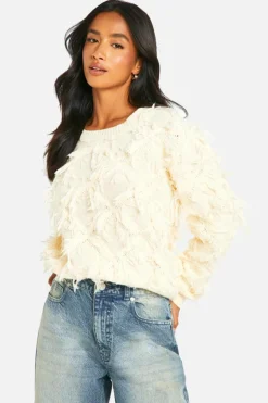 Jumpers|Jumpers & Cardigans*boohoo Petite Fringe Detail Crop Knitted Jumper ivory