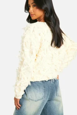 Jumpers|Jumpers & Cardigans*boohoo Petite Fringe Detail Crop Knitted Jumper ivory