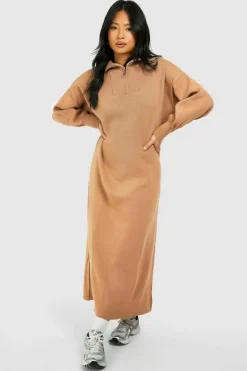 Midi Dresses|Jumper Dresses*boohoo Petite Half Zip Jumper Midi Dress cream