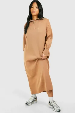 Midi Dresses|Jumper Dresses*boohoo Petite Half Zip Jumper Midi Dress cream