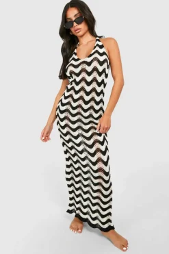 Jumper Dresses|Jumper Dresses*boohoo Petite Halter Neck Knit Maxi Dress black_ecru
