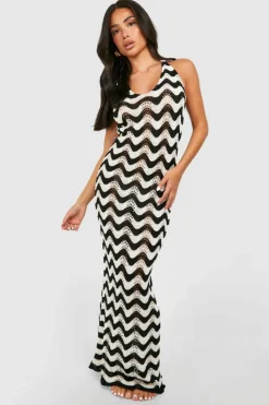 Jumper Dresses|Jumper Dresses*boohoo Petite Halter Neck Knit Maxi Dress black_ecru