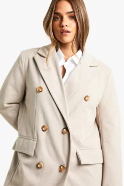 Up To 80% Off Winter Warmers|Wool Look Coats*boohoo Petite Herringbone Double Breasted Coat stone