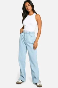 Up To 80% Off Winter Warmers|Jeans*boohoo Petite High Waist Split Hem Jeans light blue