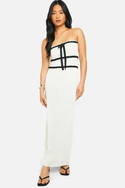 Jumper Dresses|Jumper Dresses*boohoo Petite Knit Contrast Binding Bandeau Maxi Dress ivory
