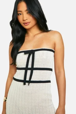 Jumper Dresses|Jumper Dresses*boohoo Petite Knit Contrast Binding Bandeau Maxi Dress ivory