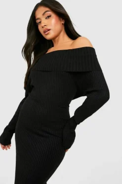 Jumper Dresses|Jumper Dresses*boohoo Petite Knitted Bardot Midaxi Dress black