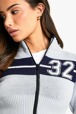 Cardigans*boohoo Petite Knitted Stripe Detail Zip Though Crop Cardigan grey