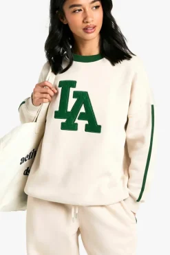 Sweatshirts|Athleisure*boohoo Petite LA Side Stripe Sweatshirt ecru