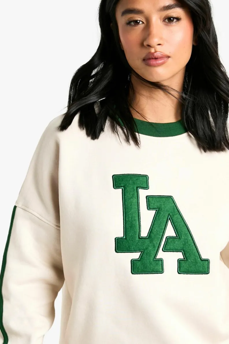 Sweatshirts|Athleisure*boohoo Petite LA Side Stripe Sweatshirt ecru