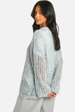 Oversized Jumpers*boohoo Petite Laddered Boucle Oversized Jumper grey