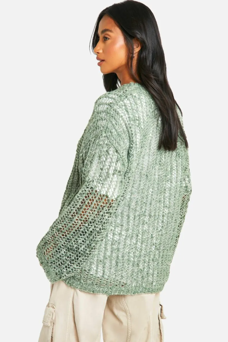 Oversized Jumpers*boohoo Petite Laddered Boucle Oversized Jumper khaki