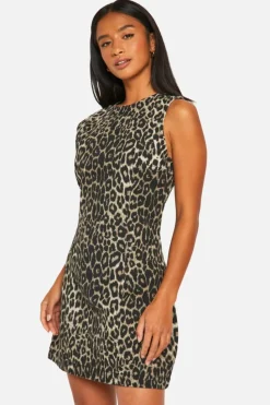 Mini Dresses|Denim*boohoo Petite Leopard Denim Mini Dress animal