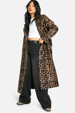 Up To 80% Off Winter Warmers|Trench Coats*boohoo Petite Faux Leather Trench Coat leopard