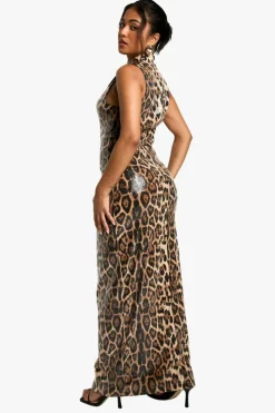Maxi Dresses*boohoo Petite Sequin Racer Neck Maxi Dress leopard