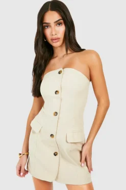 Blazer Dresses*boohoo Petite Linen Look Bandeau Blazer Dress natural