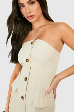 Blazer Dresses*boohoo Petite Linen Look Bandeau Blazer Dress natural