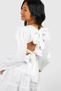 Smock Dresses*boohoo Petite Linen Look Tiered Smock Dress ivory