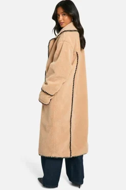 Up To 80% Off Winter Warmers|Teddy Jackets*boohoo Petite Longline Blanket Stitch Teddy Jacket beige