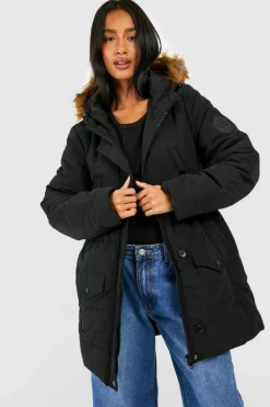 Up To 80% Off Winter Warmers|Long Coats*boohoo Petite Luxe Mountaineering Parka Coat black